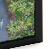 Framed canvas featuring a textured, colorful depiction of a bustling Indian market scene, ideal for living room décor.