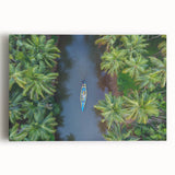 Black and white stretched canvas of Indian scenery with large trees, ideal for kitchen wall art.