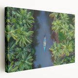 Side view of a large stretched canvas depicting a vibrant Indian scenery, ideal for kitchen wall art.