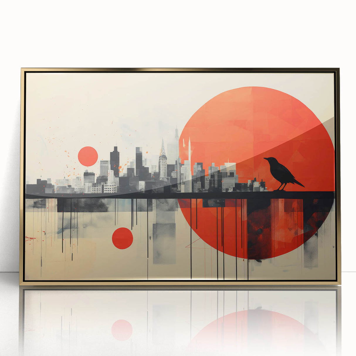 Acrylic print of London skyline in art deco style, featuring gold and black hues, ideal for modern art wall decor.