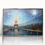 Large art print of Paris scenery in muted gray tones, acrylic with silver frame.