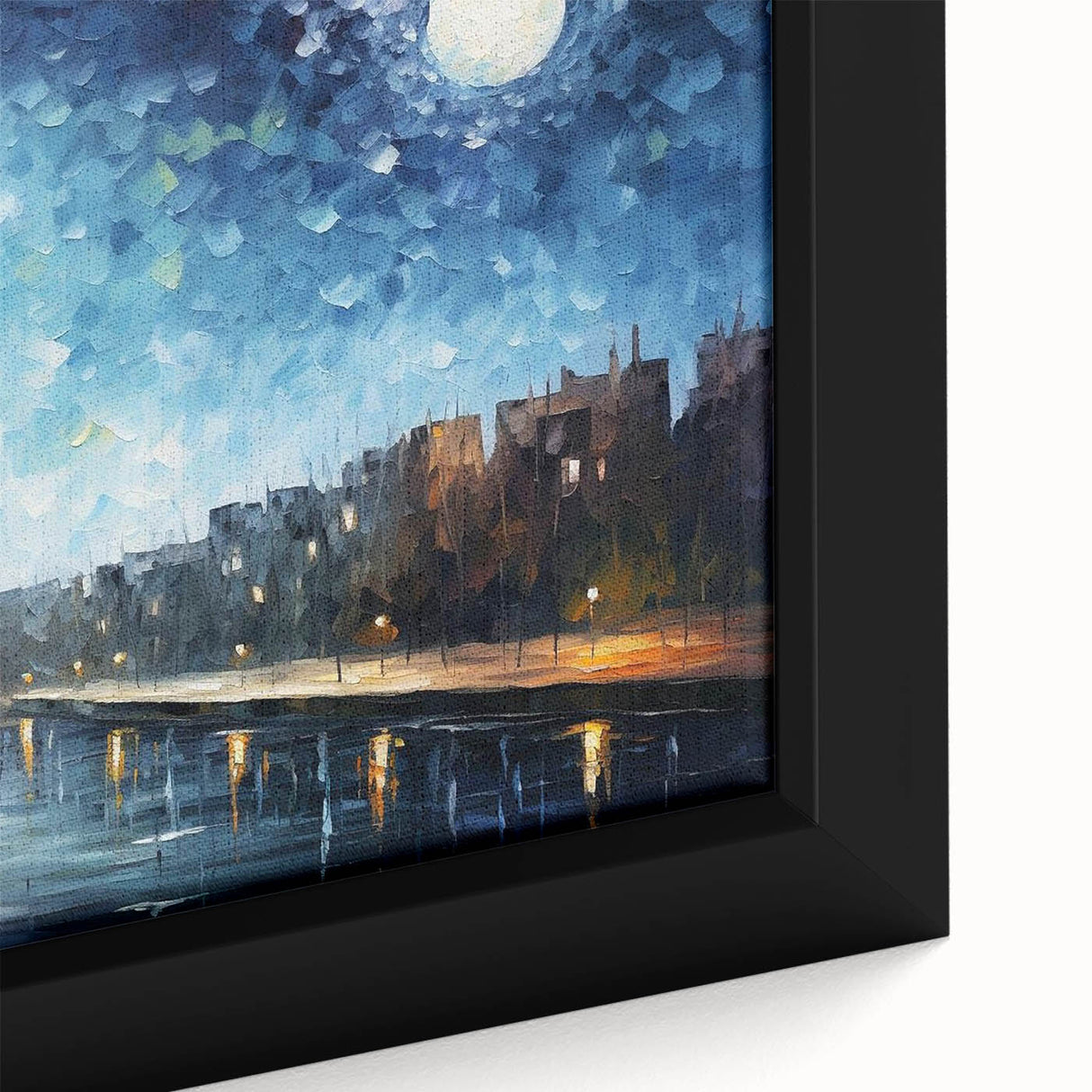 Extra large black wall art of a Paris street scene in vibrant colors on a textured canvas, ideal for living room decor.