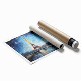 Extra large rolled print of Paris scenery with floral elements in soft pastel shades, ideal for classy bathroom wall art.