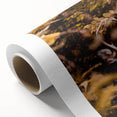 Art deco poster of autumn trees in orange and brown tones on rolled canvas, suitable as nursery wall art.