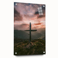 Large abstract wall art on acrylic glass depicting spring themes in vibrant green and pink tones.