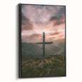 Black and white framed canvas featuring a vintage landscape painting, ideal for bedroom wall decor.