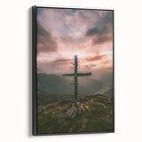 Black and white framed canvas featuring a vintage landscape painting, ideal for bedroom wall decor.