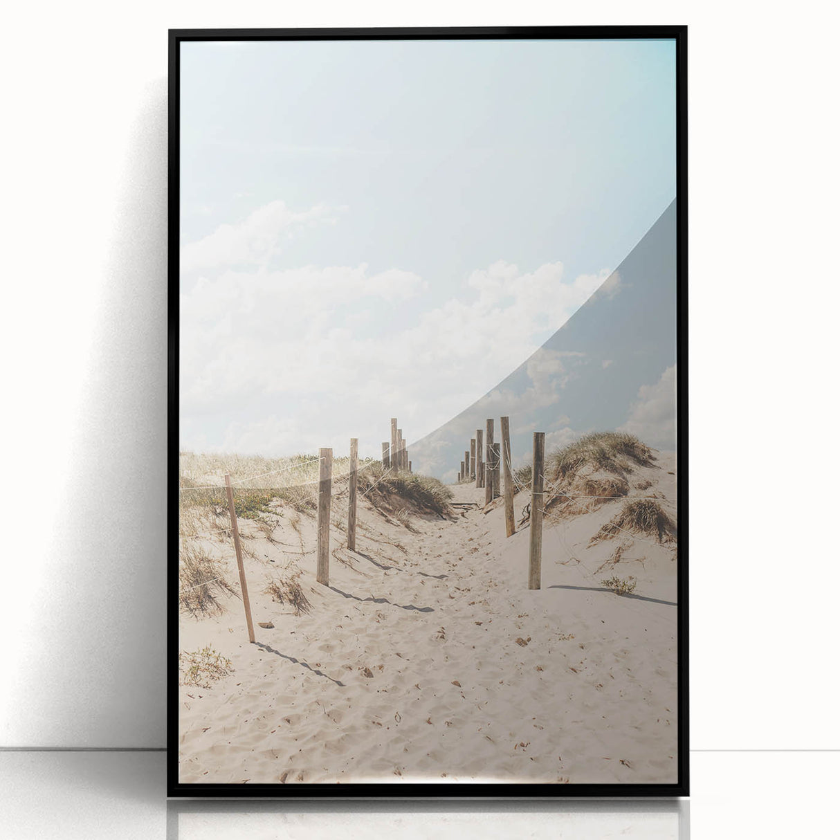 Large abstract wall art featuring mid-century modernist style in warm summer tones on framed acrylic.