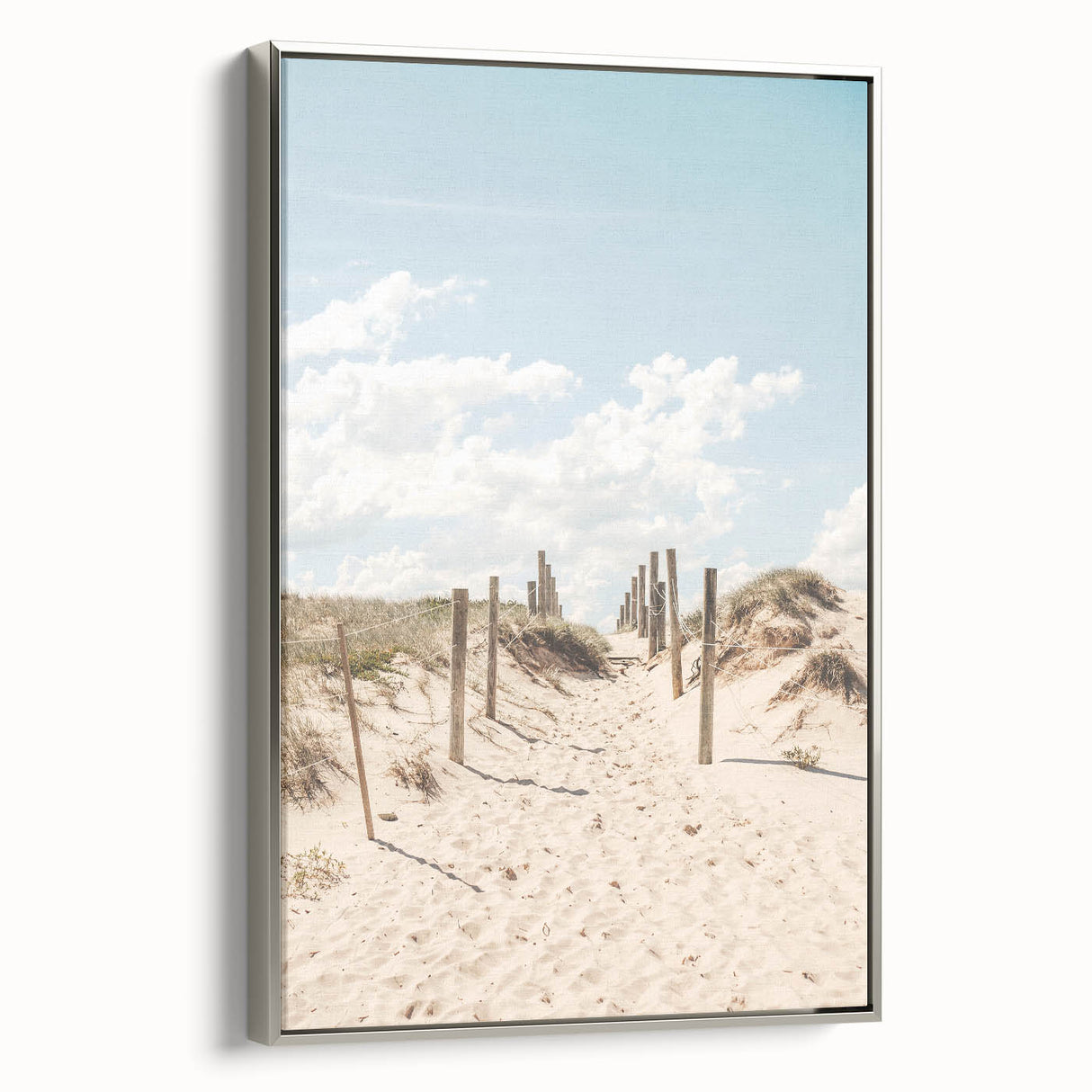 Framed canvas depicting a vintage landscape painting with vibrant summer colors, ideal for enhancing a living room's decor.