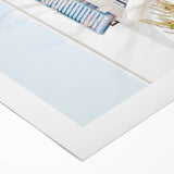Art deco poster featuring a stylized summer scene on rolled canvas, with pastel colors, ideal for dining room wall art.