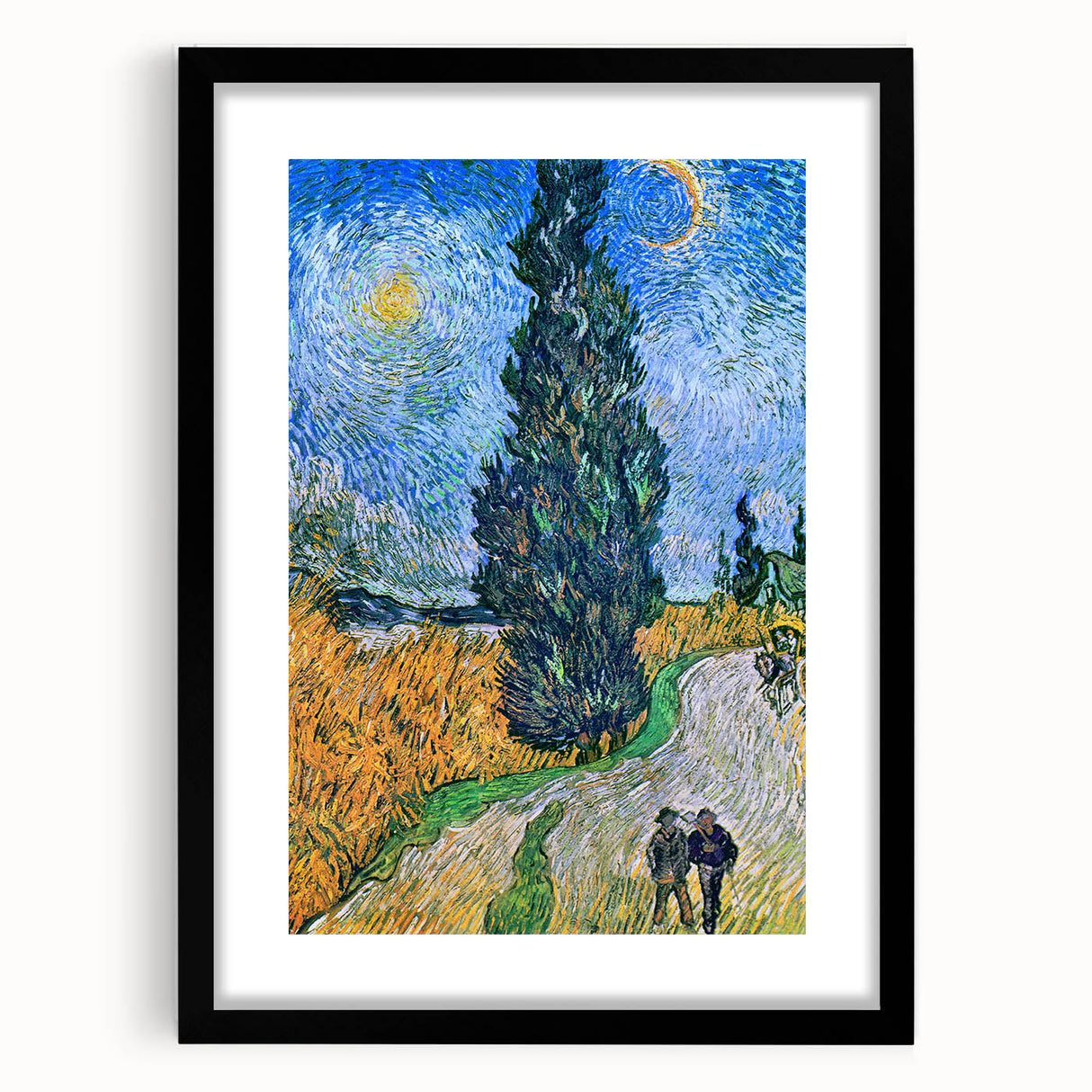 Extra large colorful abstract art print on canvas with textured strokes in vibrant hues, framed in black.