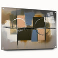 Abstract geometric acrylic glass artwork showcasing vibrant colors and unique shapes, designed for modern decor, viewed from the side with pins.