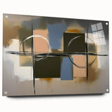 Abstract geometric acrylic glass artwork showcasing vibrant colors and unique shapes, designed for modern decor, viewed from the side with pins.
