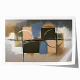 Abstract geometric rolled print showcasing vibrant colors and intricate shapes, designed to enhance modern interiors; securely packaged for safe delivery.