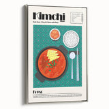 Framed canvas featuring a vintage poster of colorful food dishes, ideal for kitchen wall decor.