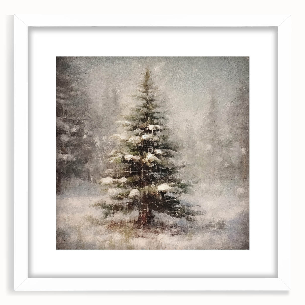Holiday Wall Decorations - Snowy Pine Tree Print Christmas Framed Art