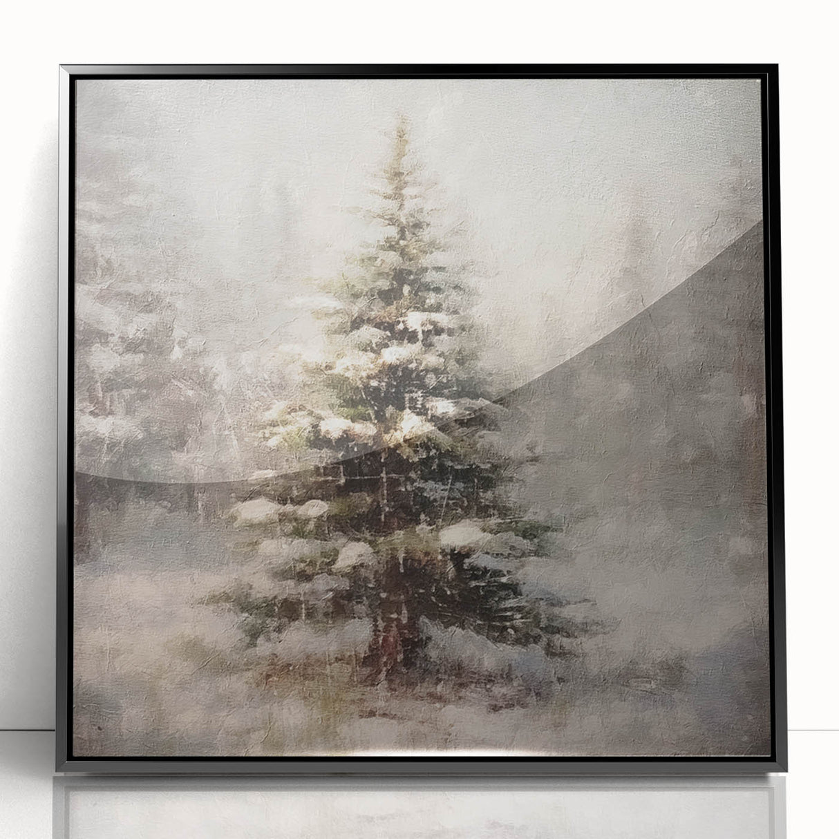 Holiday Wall Decorations - Snowy Pine Tree Print Christmas Framed Art