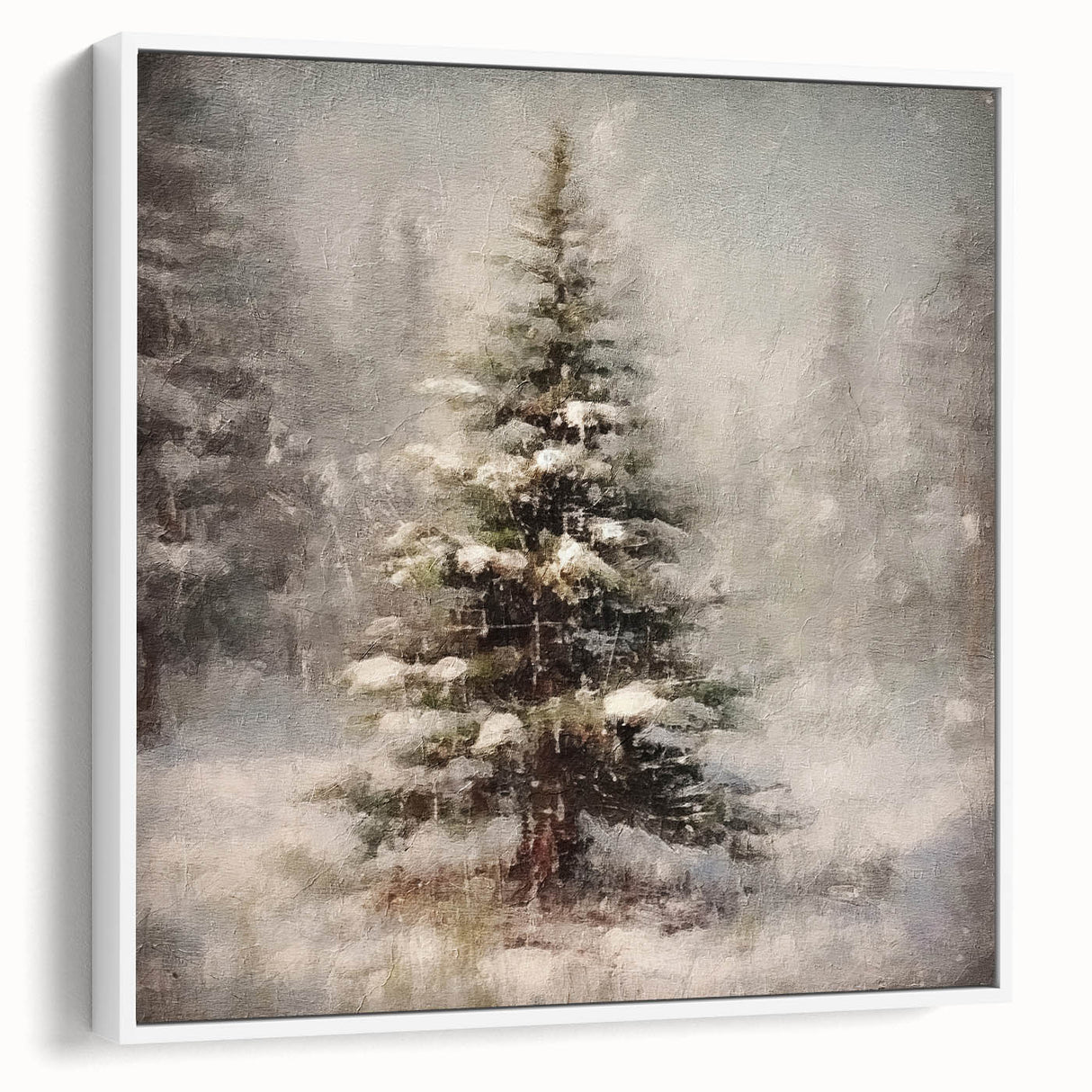 Holiday Wall Decorations - Snowy Pine Tree Print Christmas Framed Art