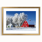 Landscape barn frame with a gold mat, showcasing a modern art piece that highlights natural tones and textures, perfect for enhancing home decor aesthetics.