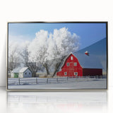 Main view of a landscape acrylic print featuring a silver barn design, elegantly framed, showcasing a modern rustic aesthetic ideal for home decor.