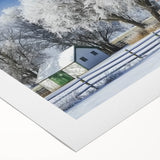 Rolled canvas showcasing a vibrant landscape barn design, featuring rich colors and textures, ideal for home decor, securely packaged in a protective tube.
