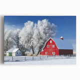 Landscape canvas print showcasing a vibrant barn scene with a rustic aesthetic, featuring rich colors and detailed textures, perfect for home decor or art collection.