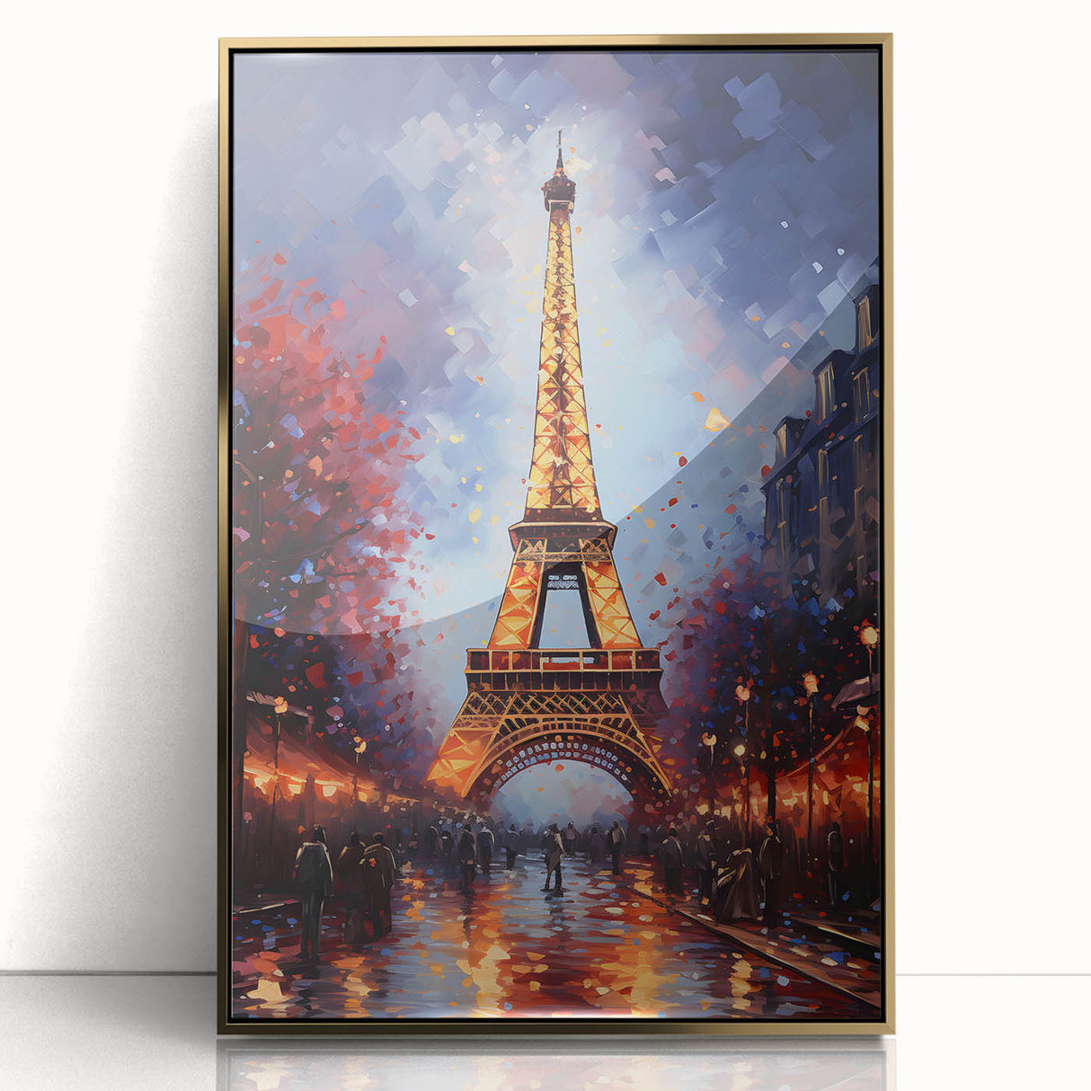 Art deco poster of Paris skyline in gold and black tones, acrylic framed print, suitable for modern art wall decor.