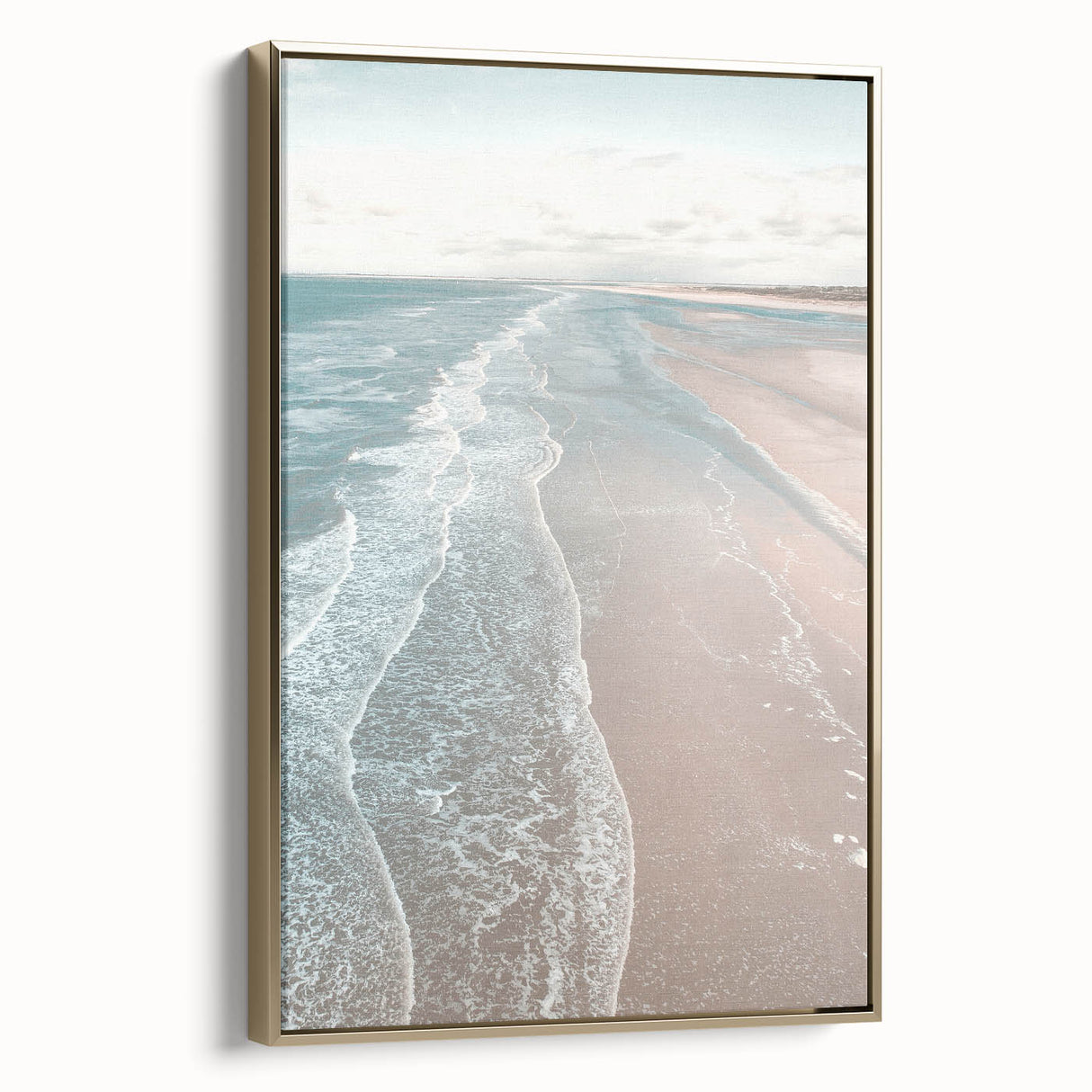 Framed canvas featuring a vintage-style landscape painting with lush summer trees in gold and black tones.