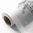 Art Deco poster featuring a winter scene on rolled canvas, with cool blue and white tones.