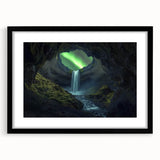 Framed black landscape artwork depicting intricate cave formations, featuring a stylish mat finish, ideal for home decor and enhancing interior aesthetics.