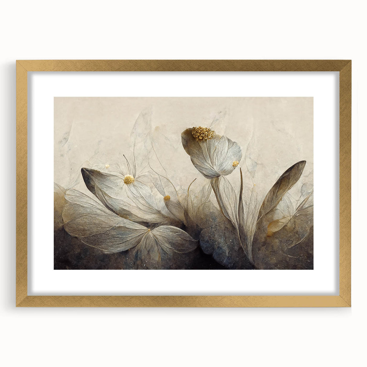 Gray & Gold Floral Serenity - Elegant Living Room Wall Art