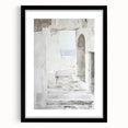 Abstract architecture wall art featuring geometric shapes in a black frame with a white mat, ideal for modern decor. Perfect for enhancing interior aesthetics.