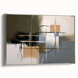 Framed abstract geometric canvas art in silver, showcasing intricate patterns and modern design, perfect for contemporary home decor.