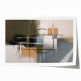 Abstract geometric rolled print showcasing vibrant blue and orange shapes on a textured background, elegantly packaged in a protective cardboard tube, perfect for modern decor.