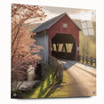 Acrylic print of a covered bridge in muted earth tones, ideal for bedroom or dining room decor.