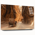 Acrylic landscape artwork depicting vibrant canyons in rich colors, displayed in a glass frame with decorative pins, perfect for modern home decor.