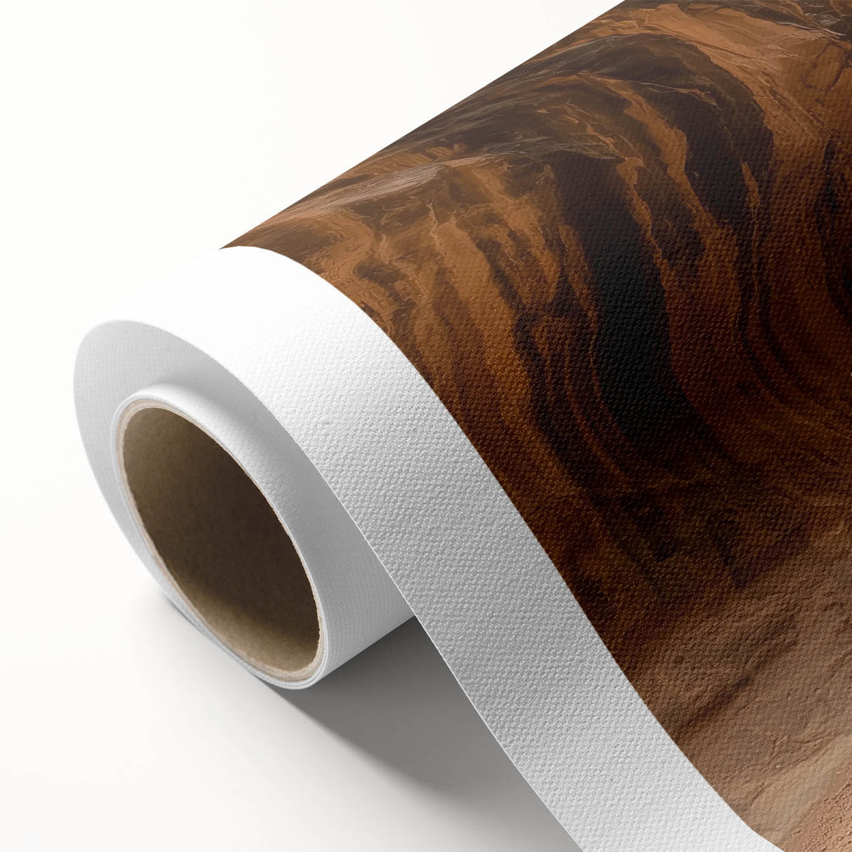 Landscape canvas print showcasing vibrant canyons in earthy tones, rolled and securely packaged in a protective cardboard tube, perfect for home decor.