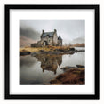 Landscape wall art depicting a serene countryside scene, framed in black with a white mat, perfect for adding elegance to home decor.