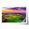Vibrant countryside landscape rolled print showcasing rolling hills, lush greenery, and a serene sky, packaged securely in a protective cardboard tube for easy transport.