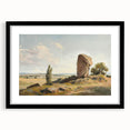 Black-framed landscape artwork with a white mat, showcasing serene mountainous scenery, ideal for home decor and interior design enthusiasts.