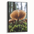 Black and white landscape art painting on framed canvas, featuring a vintage poster-style floral design.