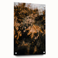 Large abstract wall art depicting fall colors on acrylic glass, ideal for bedroom or dining room decor.