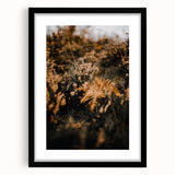 Extra large abstract art print featuring vibrant autumn hues on a textured canvas, framed in black.