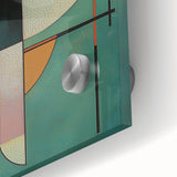 Close-up view of an abstract geometric acrylic glass design showcasing vibrant colors and intricate shapes, ideal for modern home decor and artistic displays.