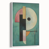 Abstract geometric framed canvas artwork displayed from a side view, showcasing a sleek white frame and intricate patterns in muted tones, perfect for modern decor.