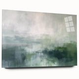 Abstract landscape wall art displayed in a sleek acrylic glass frame, showcasing vibrant colors and intricate patterns, perfect for modern home decor.
