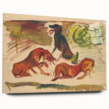 Vivid Expressionist Dogs in Landscape - Colorful Canvas Print