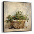 Festive Canvas Art - Rustic Holly Basket Christmas Wall Decorations