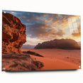 Acrylic landscape artwork depicting a serene desert scene, presented in a side view with decorative pins, showcasing warm earth tones and intricate details. Ideal for modern home decor enthusiasts seeking desert-themed art.