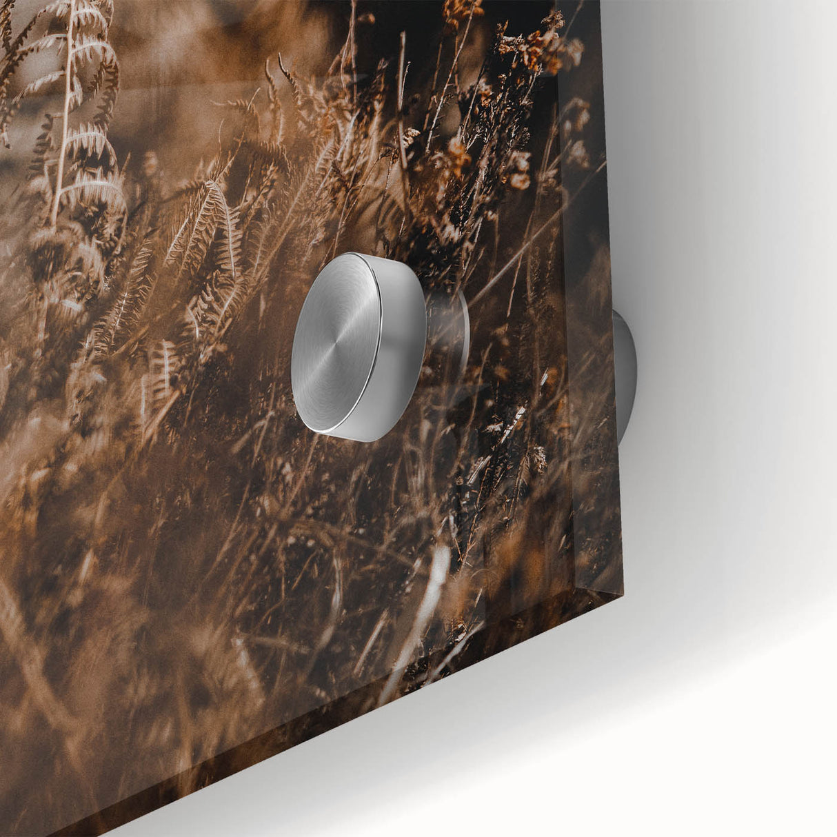 Large abstract wall art in autumn colors on acrylic glass, ideal for dining room ambiance.